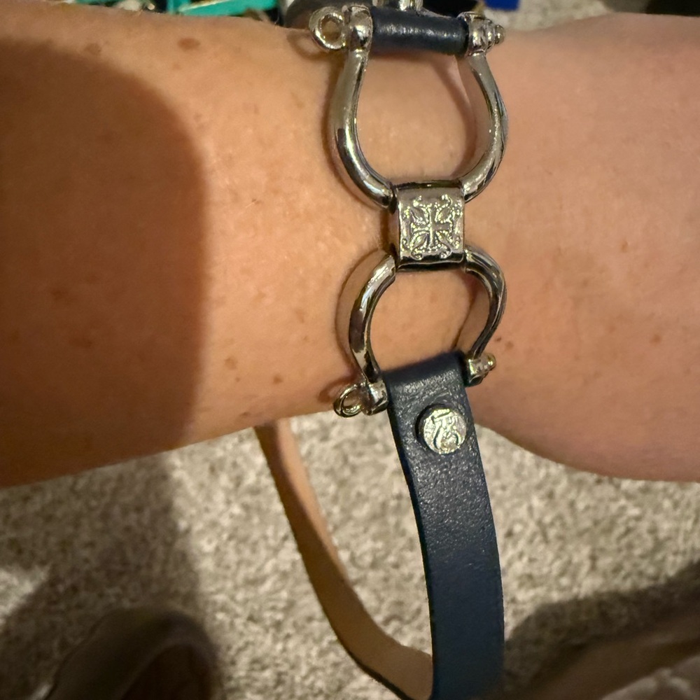 Rustic Cuff Elegant Navy Leather Bracelet with Silver Accents